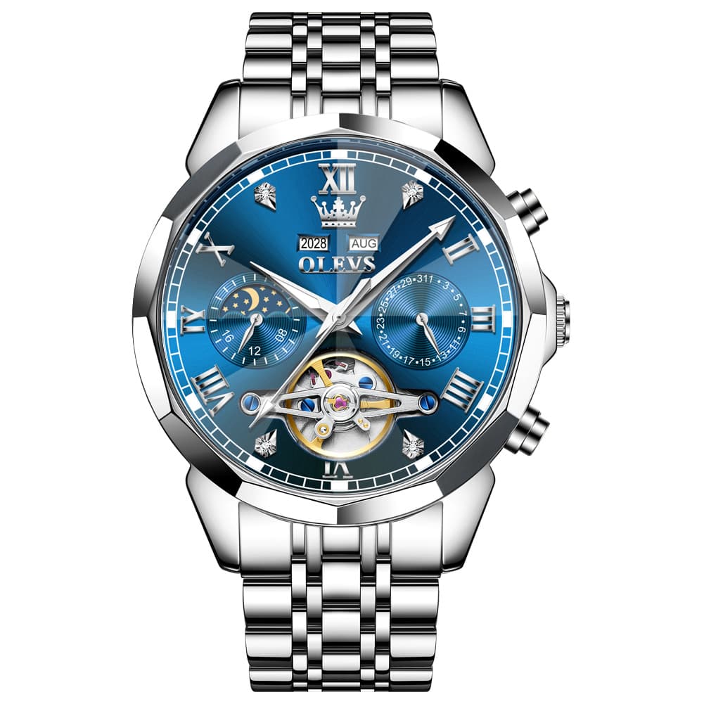 OLEVS 6620 Skeleton Moon Phase Mechanical Watch for Men