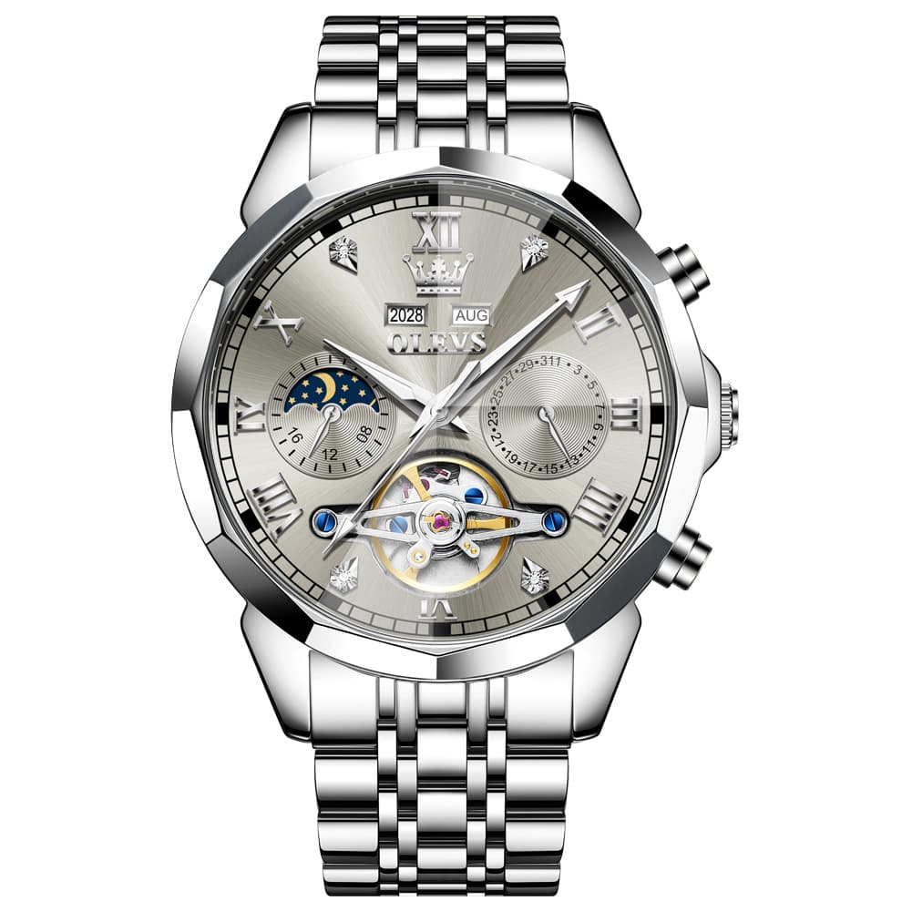 OLEVS 6620 Skeleton Moon Phase Mechanical Watch for Men
