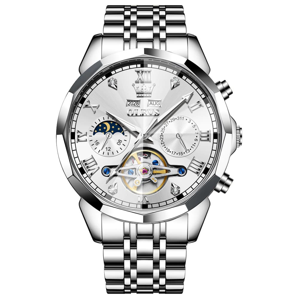OLEVS 6620 Skeleton Moon Phase Mechanical Watch for Men