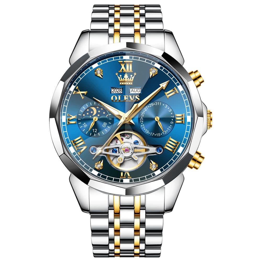 OLEVS 6620 Skeleton Moon Phase Mechanical Watch for Men