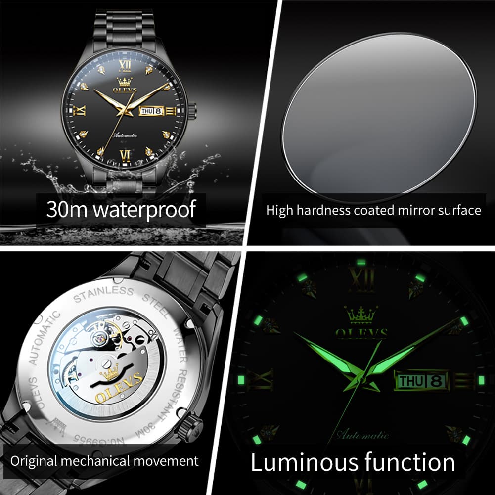 OLEVS Diamond Dial Day Date Automatic Mechanical Watch 9955 for Men