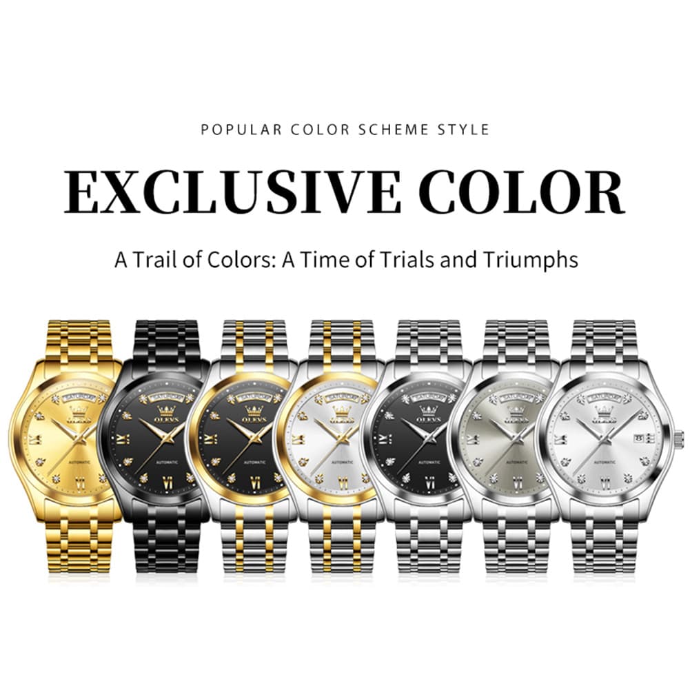 OLEVS 6752 Diamond Dial Day Date Mechanical Watch for Men