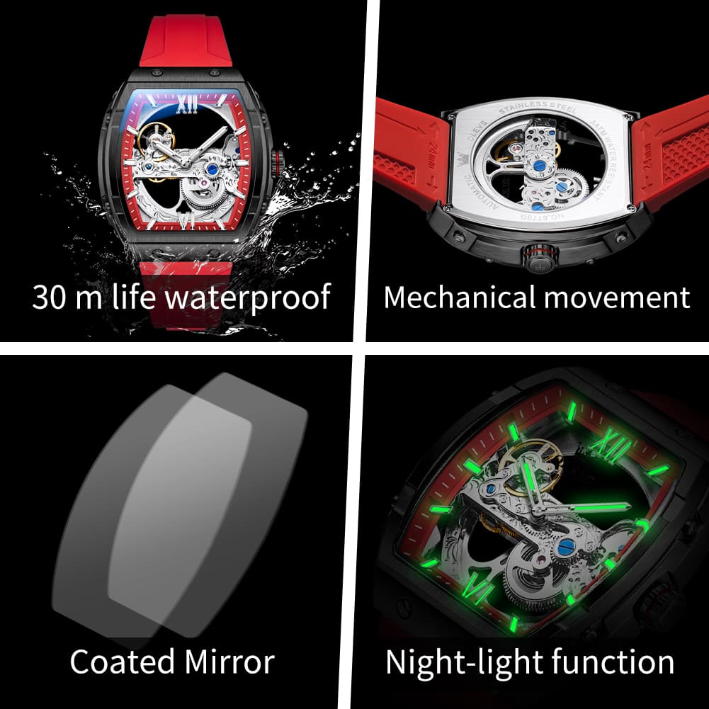 OLEVS 6779 Tonneau Skeleton Mechanical Watch for Men