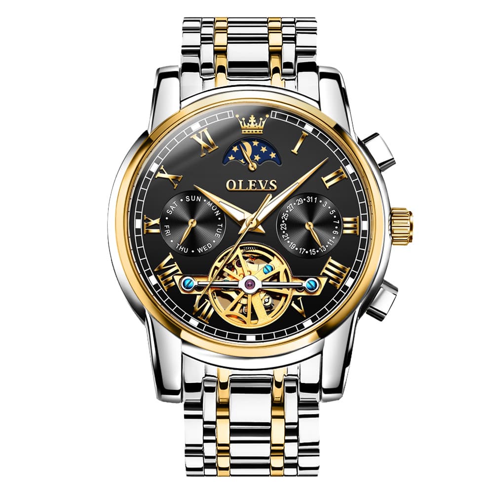 OLEVS 6617 Automatic Mechanical Tourbillon Moon Phase Watch for Men