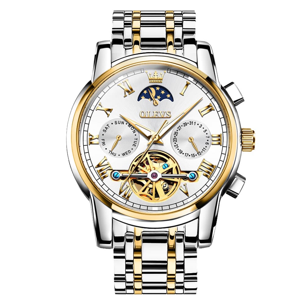 OLEVS 6617 Automatic Mechanical Tourbillon Moon Phase Watch for Men
