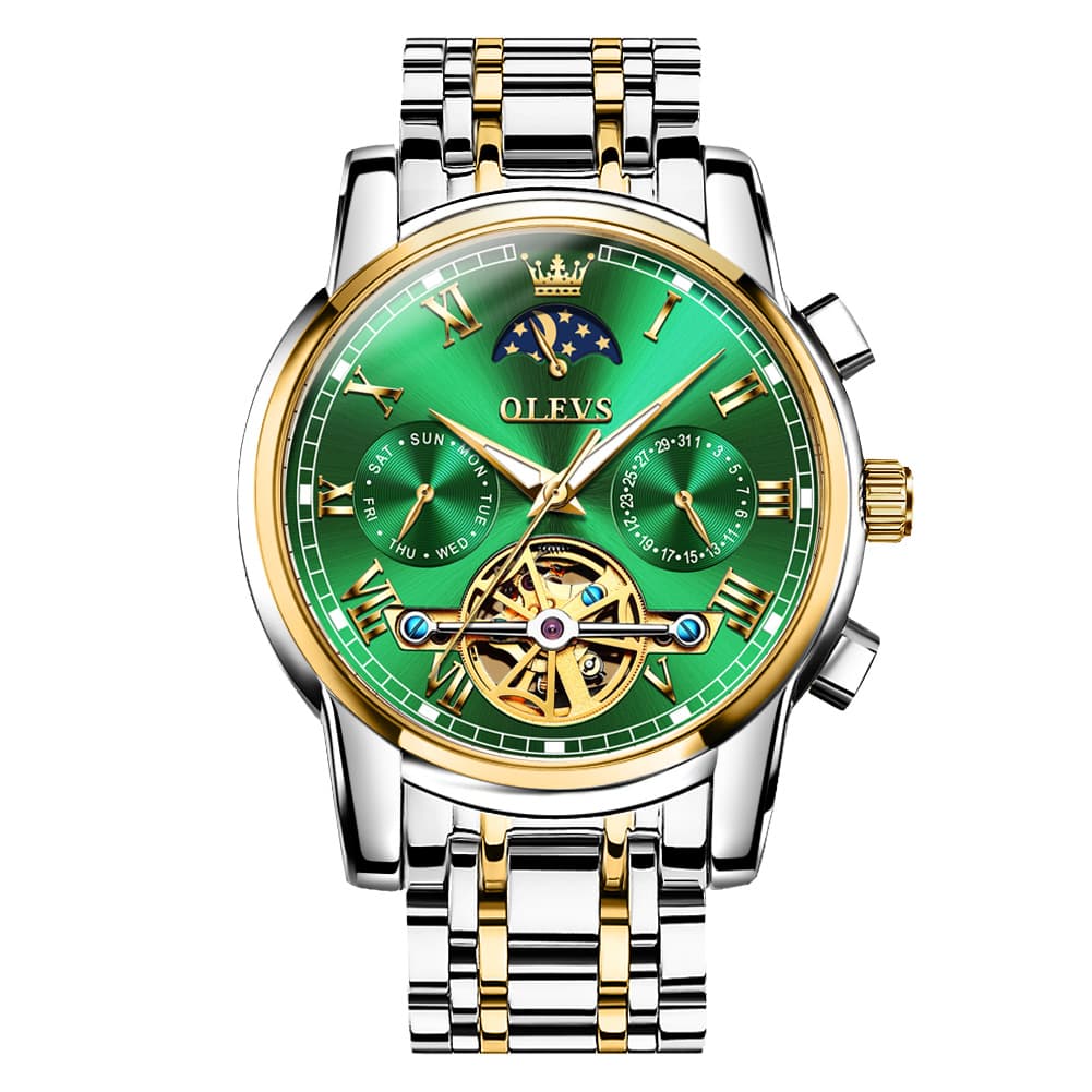 OLEVS 6617 Automatic Mechanical Tourbillon Moon Phase Watch for Men