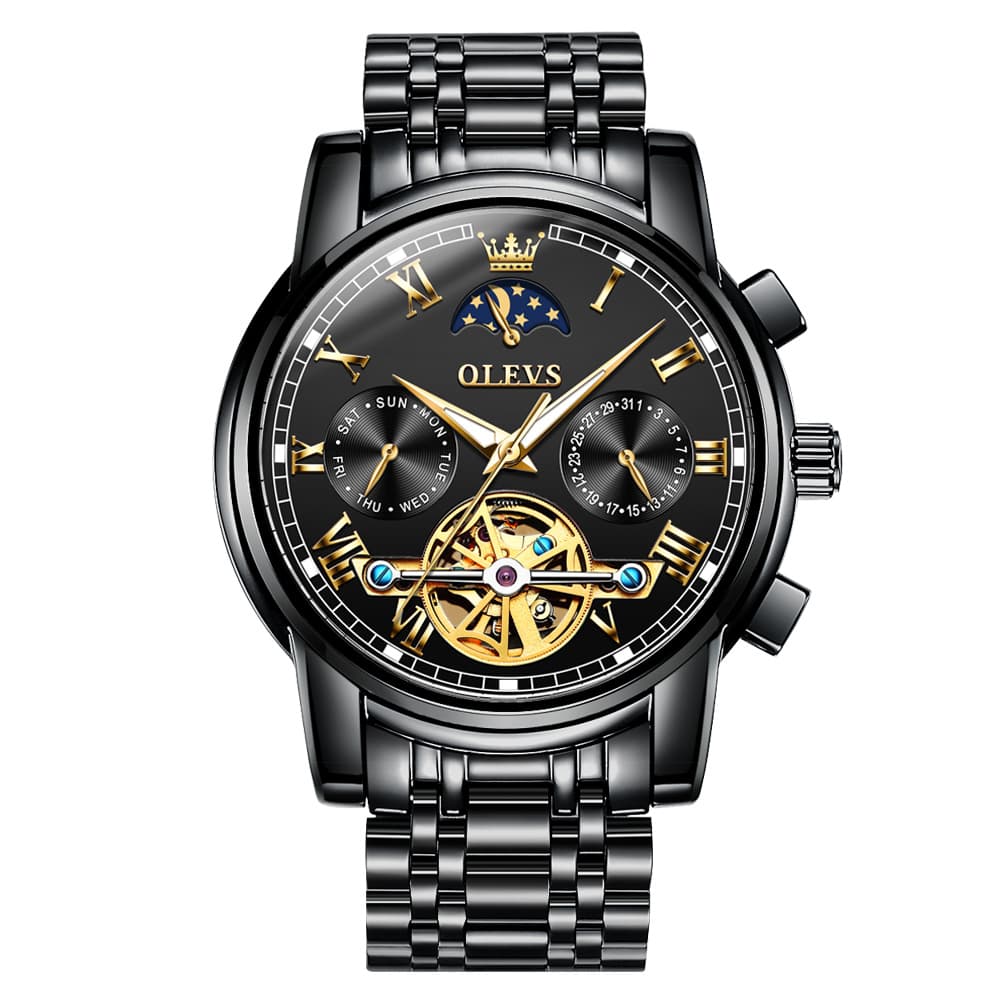OLEVS 6617 Automatic Mechanical Tourbillon Moon Phase Watch for Men