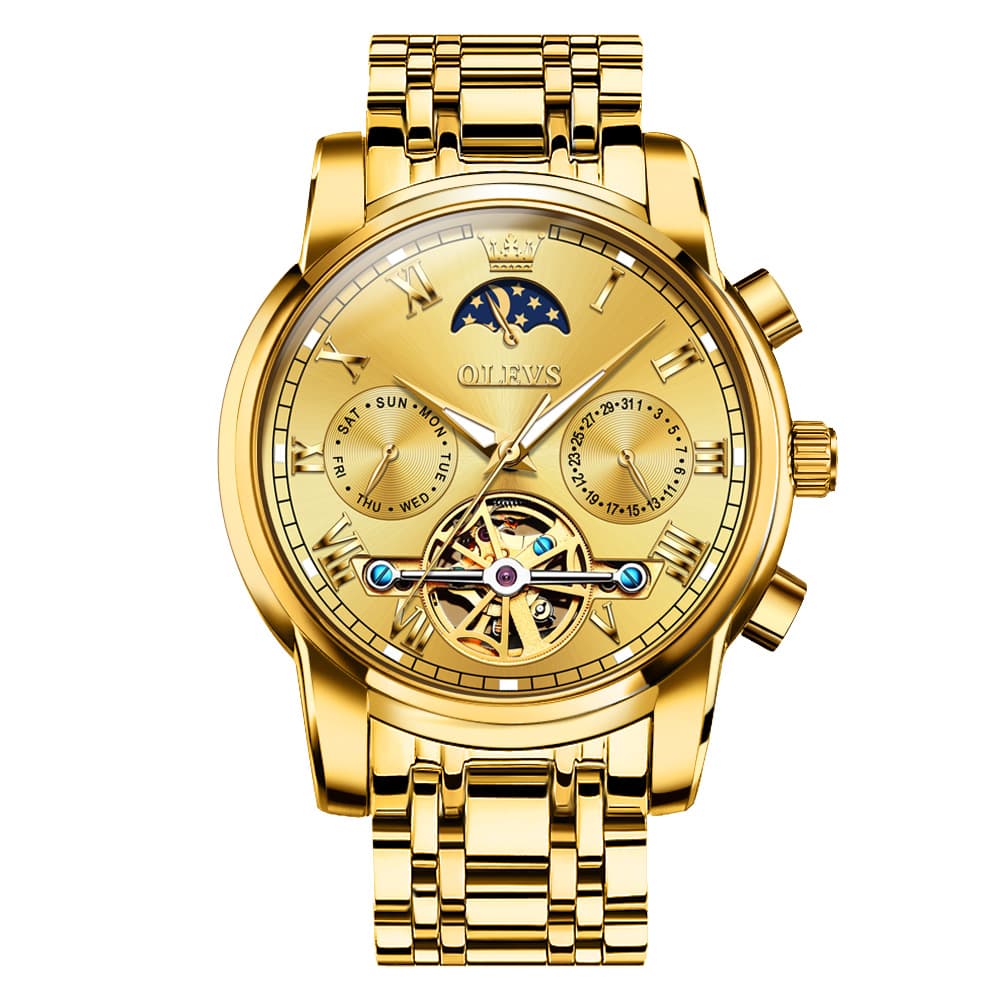 OLEVS 6617 Automatic Mechanical Tourbillon Moon Phase Watch for Men
