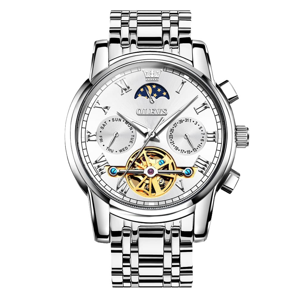 OLEVS 6617 Automatic Mechanical Tourbillon Moon Phase Watch for Men