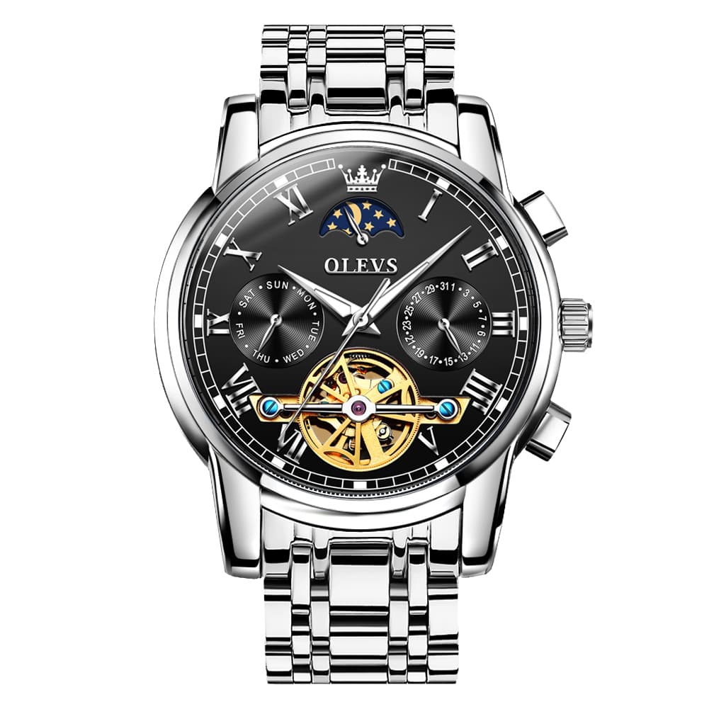 OLEVS 6617 Automatic Mechanical Tourbillon Moon Phase Watch for Men