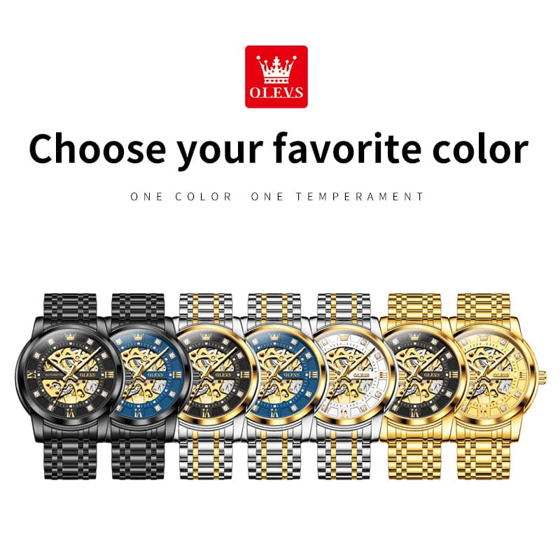 OLEVS Full Skeleton Diamond Dial Automatic Mechanical Watch 9901 for Men