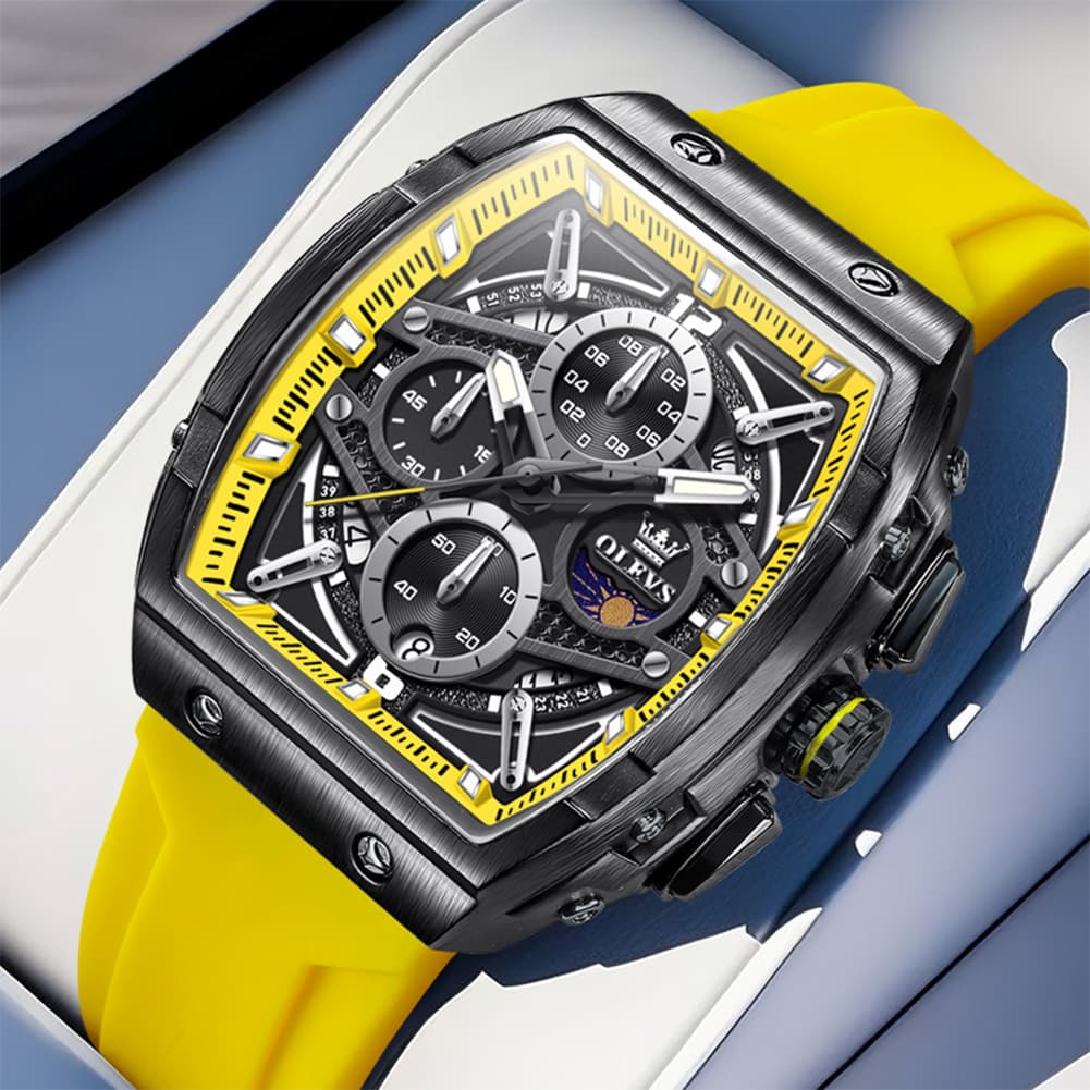 OLEVS 2975 Tonneau Silicone Chronograph Watch for Men