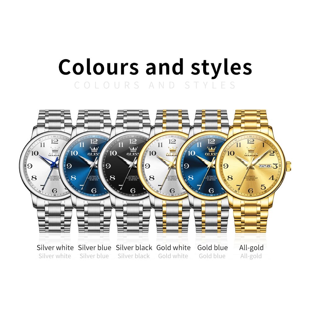 OLEVS 7072 Arabic Numeral Dual Calendar Automatic Watch For Men