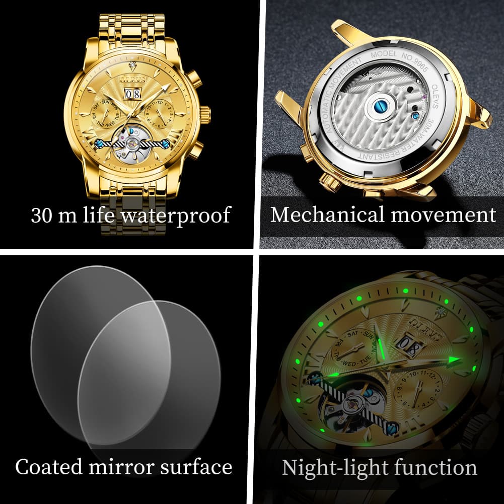 OLEVS Open Heart Multifunction Automatic Mechanical Watch 9965 Big Date for Men
