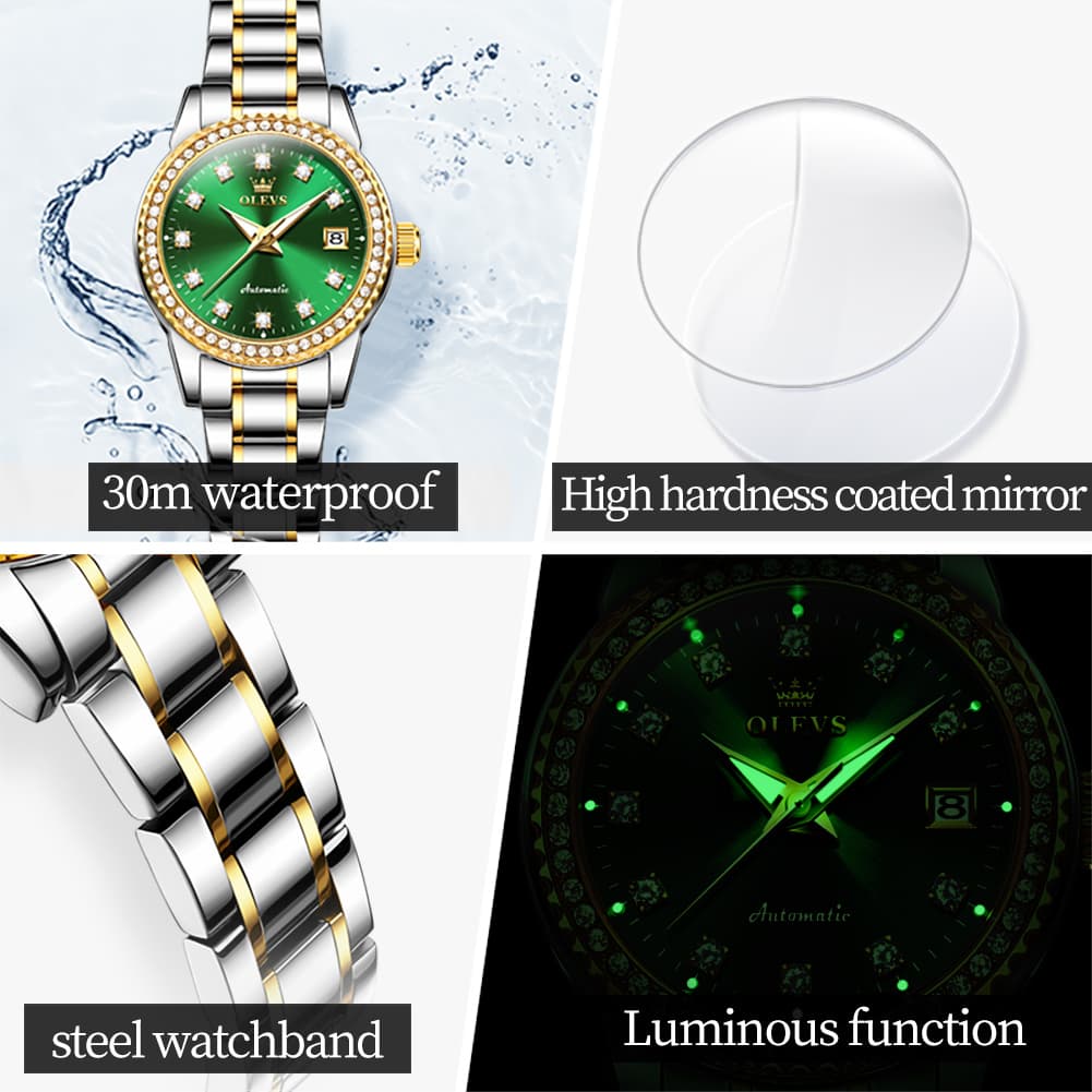OLEVS 7003N Diamond Bezel Date Mechanical Watch for Women