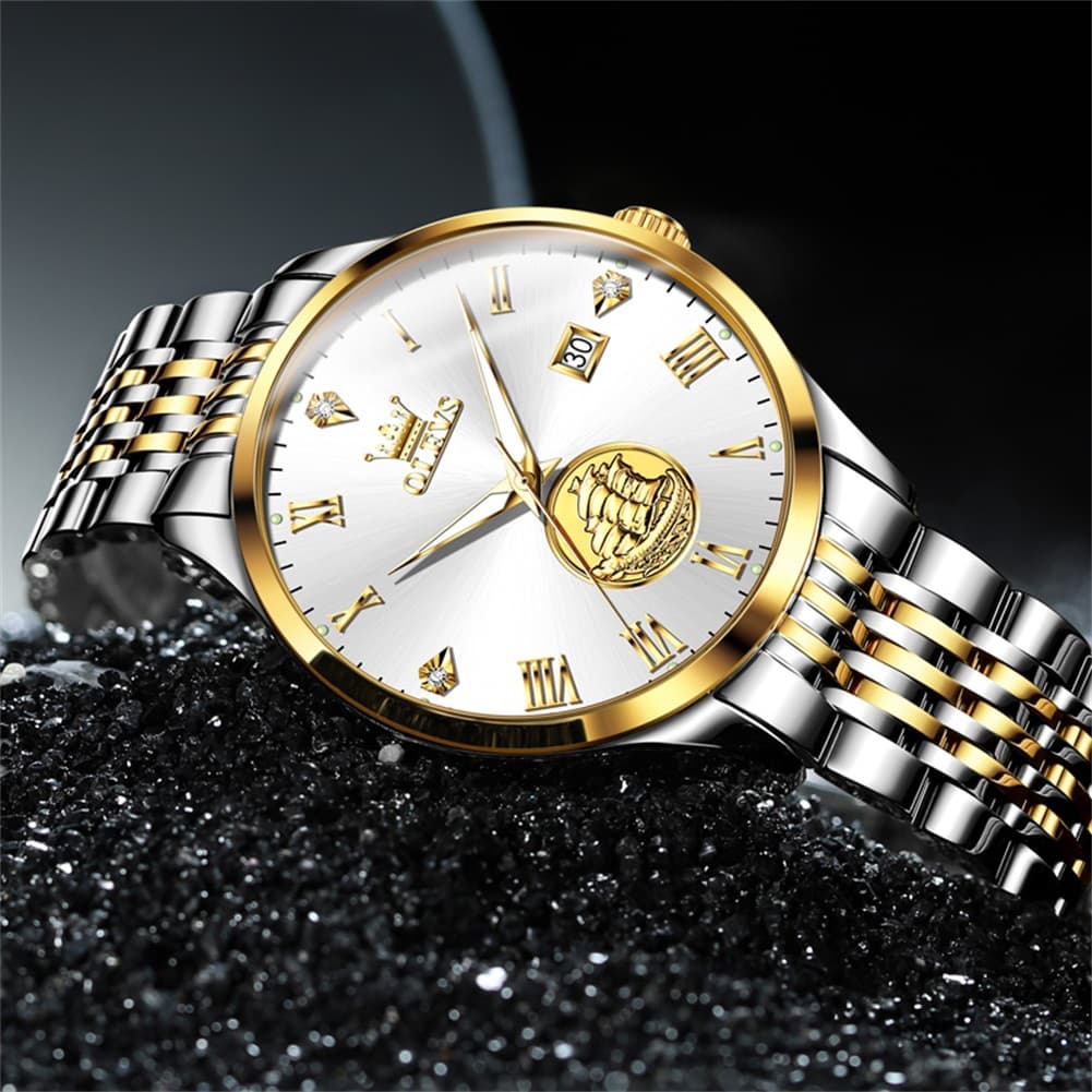 OLEVS 6696 3D Sailboat Mechanical Steel Watch for Men
