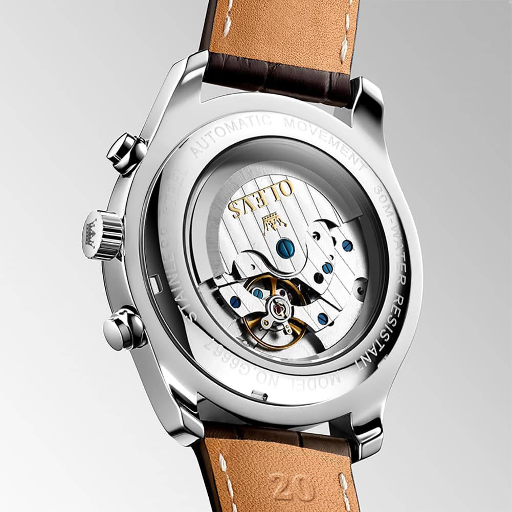 OLEVS 6667 Stainless Steel Mechanical Moon Phase Watch for Men