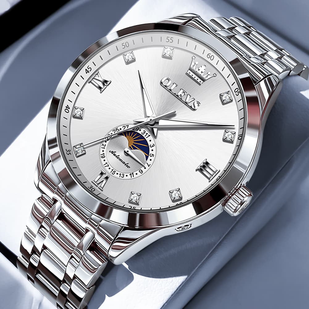 OLEVS 7041 Solid Steel Moon Phase Automatic Watch For Men