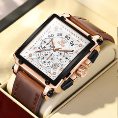 OLEVS 9919 Large Square Chronograph Leather Watch for Men