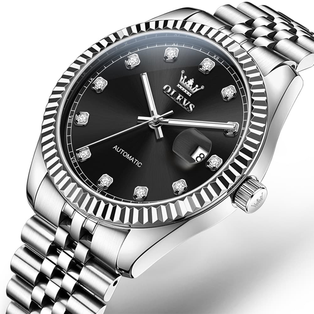 OLEVS 6743 Fluted Bezel Diamond Mechanical Watch for Men