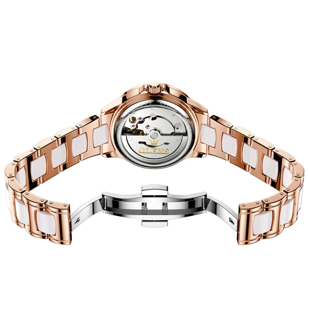 OLEVS 6610 Automatic Mechanical Ceramic Dragonfly Watch for Women