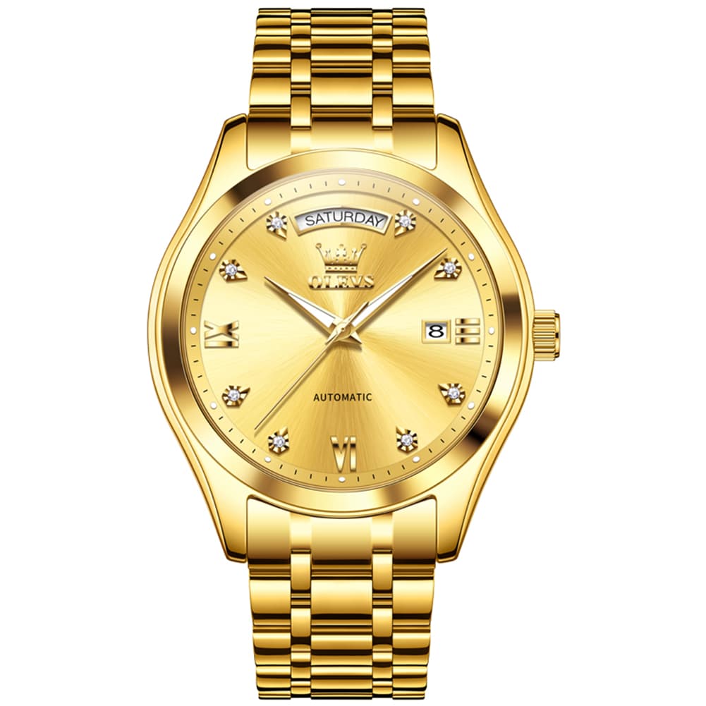 OLEVS 6752 Diamond Dial Day Date Mechanical Watch for Men