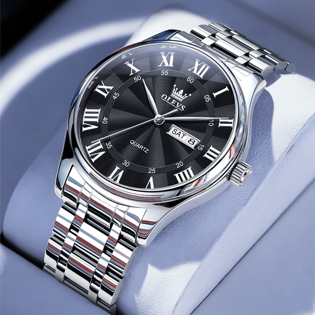 OLEVS 3663 Rosebud Roman Dial Day Date Quartz Watch For Men