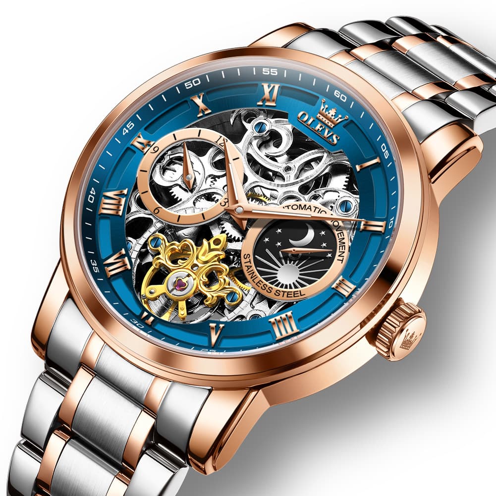 OLEVS 6670 Stainless Steel Skeleton Mechanical Watch for Men