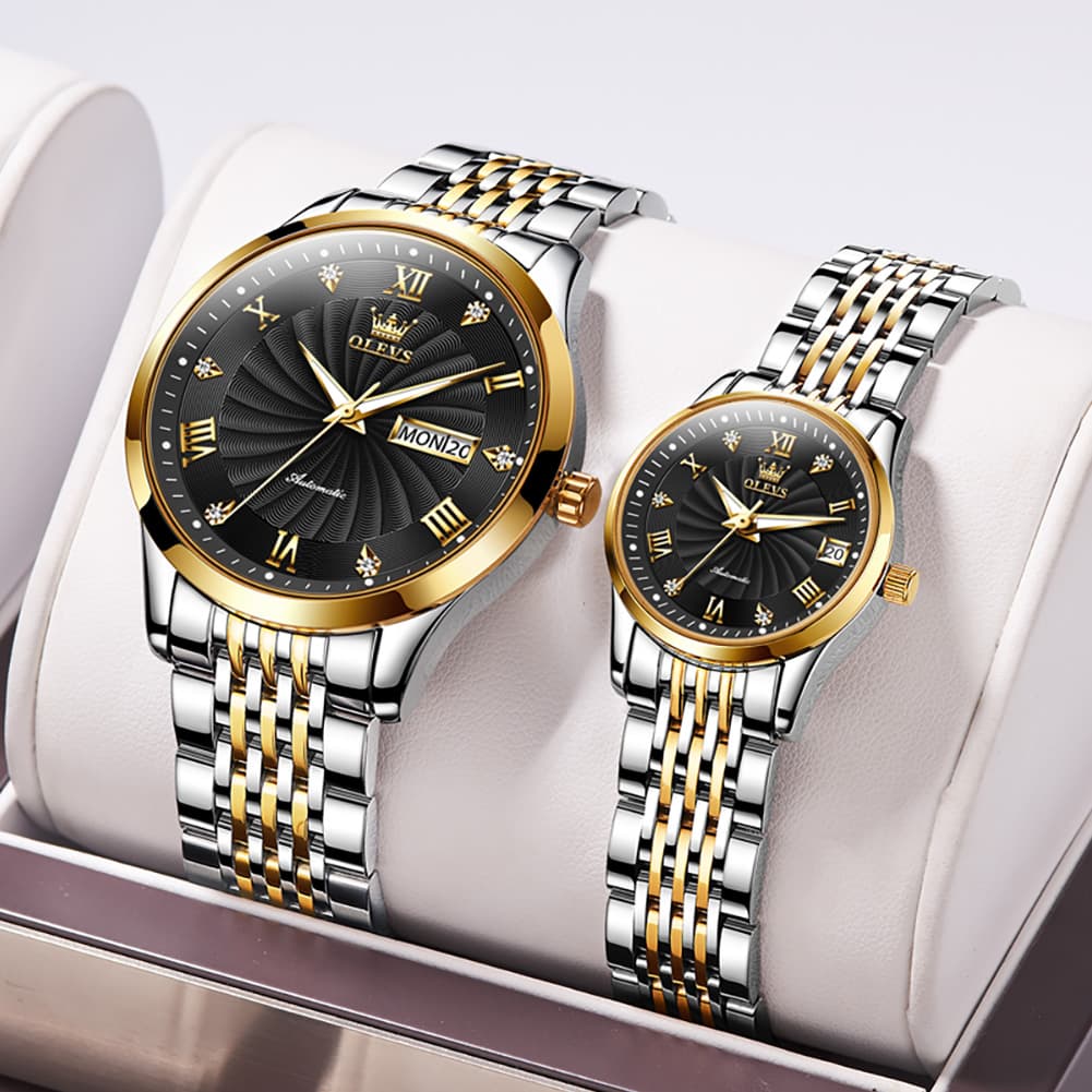 OLEVS 6630 Sunburst Mechanical Couple Watches Set