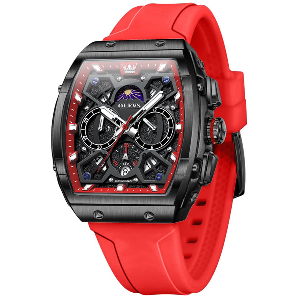 OLEVS 2942 Tonneau Silicone Sports Quartz Watch for Men