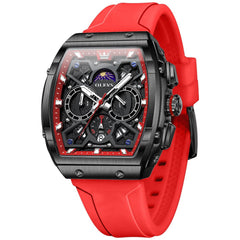 OLEVS 2942 Tonneau Silicone Sports Quartz Watch for Men