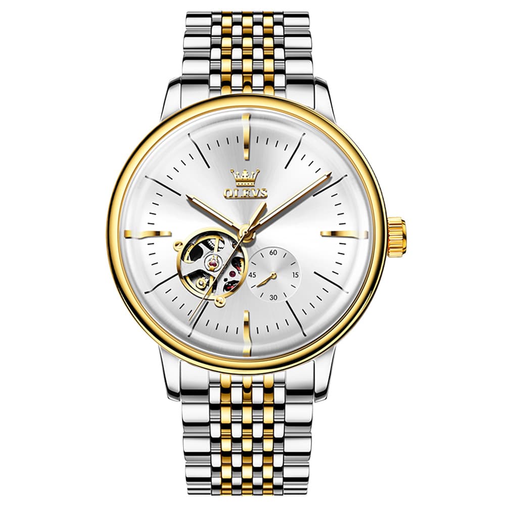 OLEVS 6708 Domed Crystal Open Heart Mechanical Watch For Men