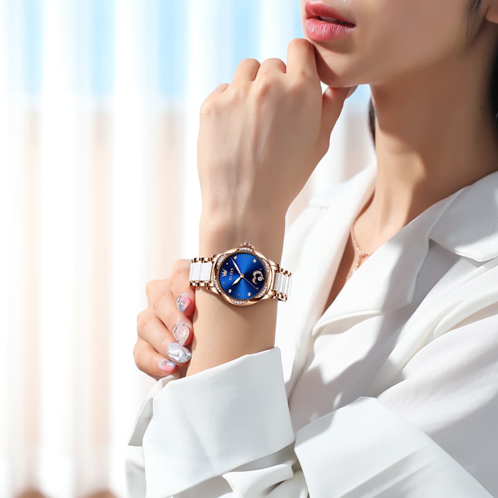 OLEVS 6631 Ceramic Mechanical Skeleton Watch for Women