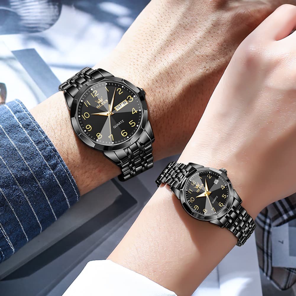 OLEVS 9970Q 3D Faceted Glass His and Hers Couple Watch Set