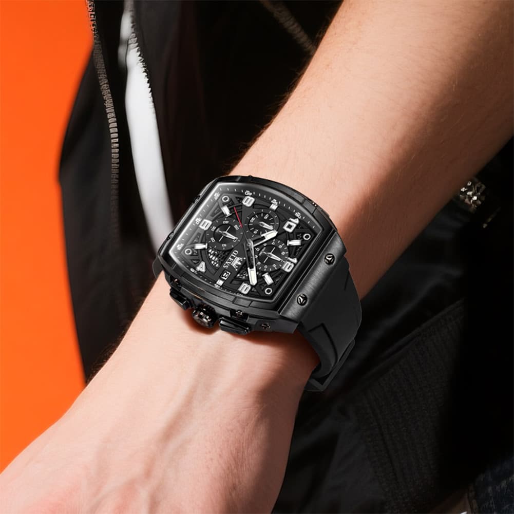 OLEVS 2976 Tonneau Silicone Chronograph Watch for Men