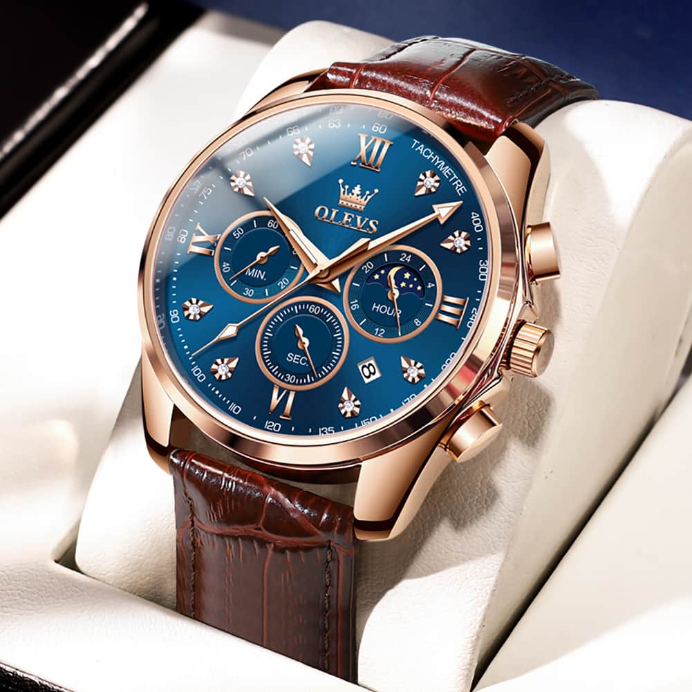 OLEVS 2888 Leather Chronograph Moon Phase Watch for Men