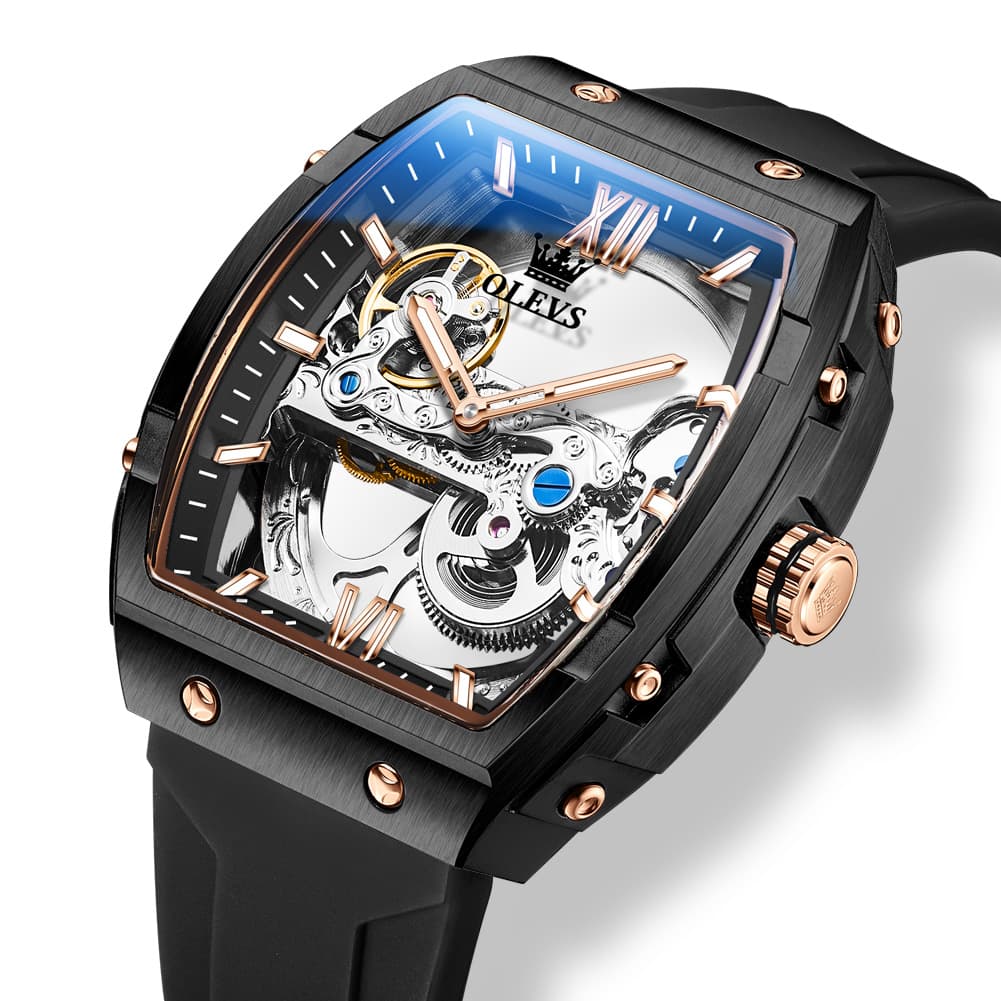OLEVS 6779 Tonneau Skeleton Mechanical Watch for Men