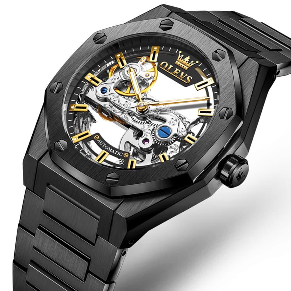 OLEVS 6742 Octagonal Skeleton Mechanical Watch for Men