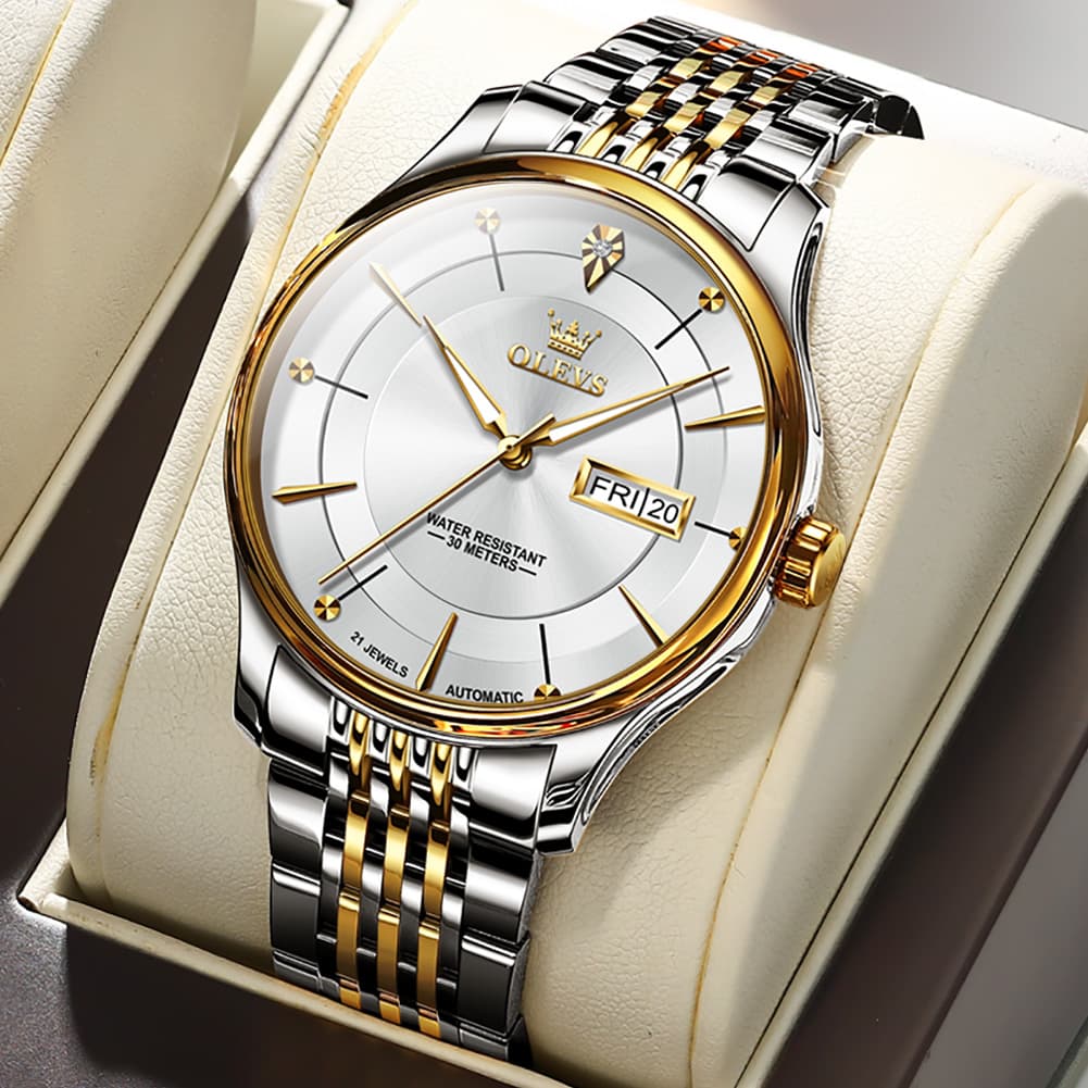 OLEVS Diamond Dial Day Date Automatic Mechanical Watch 9927 for Men