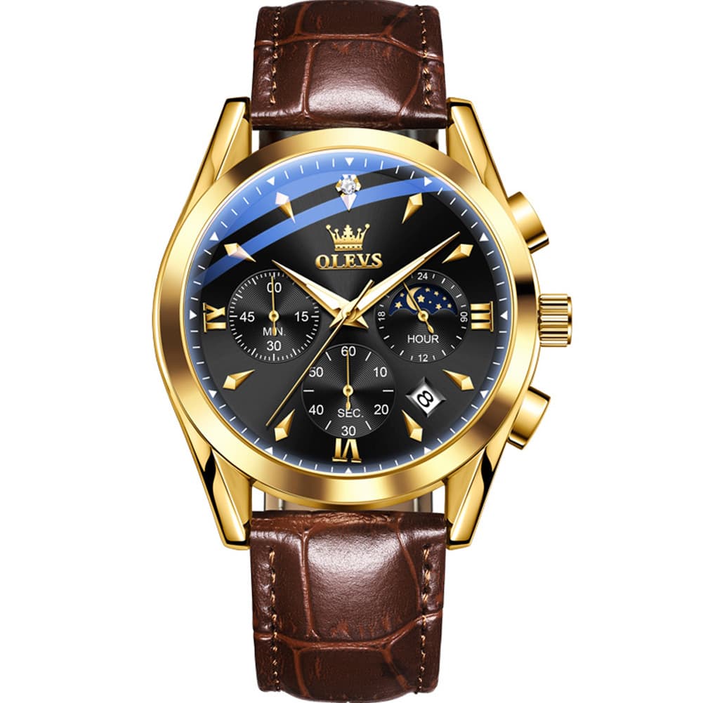 OLEVS 3609 Multifunction Leather Quartz Watch for Men