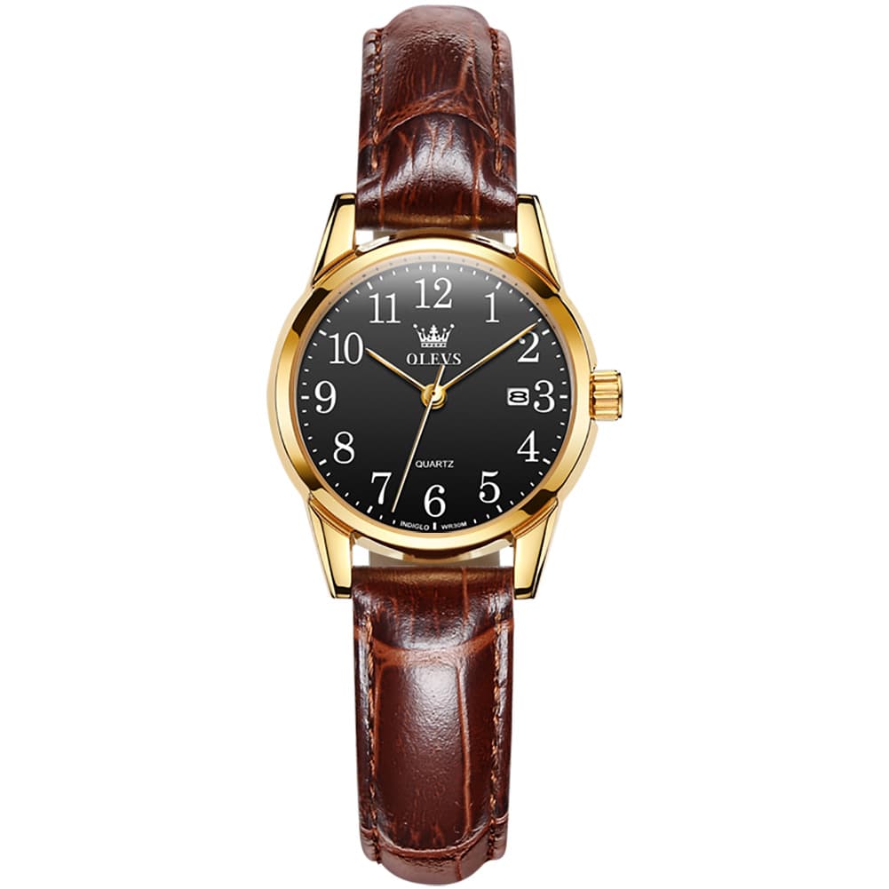 OLEVS Men Classic Leather Dress Watch Arabic Numerals Quartz Date 5566