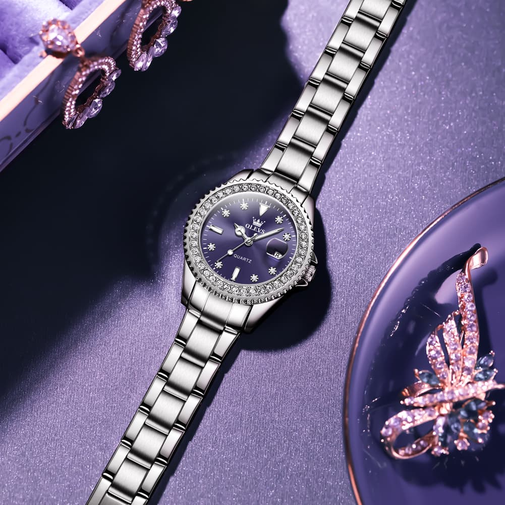 OLEVS 9945 Diamond Bezel Date Display Quartz Watch for Women
