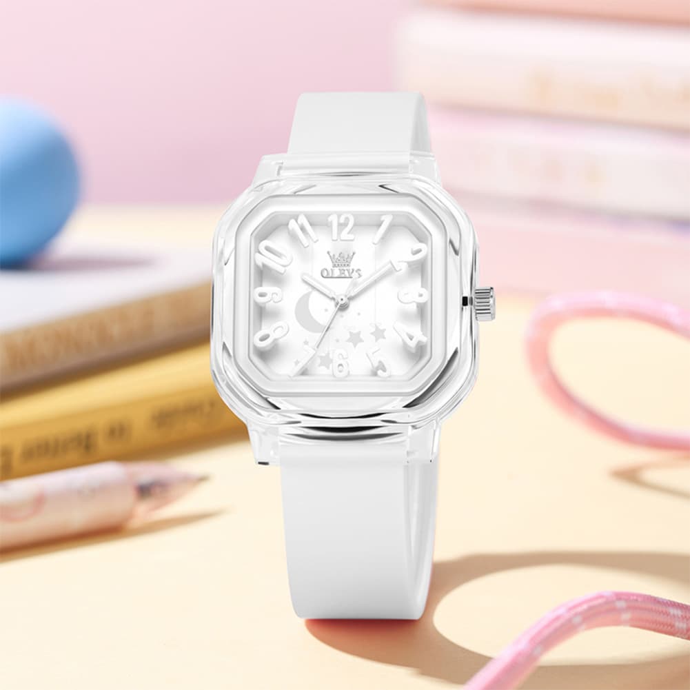 OLEVS 3711 Dreamy Moon Star Transparent Silicone Womens Student Watch