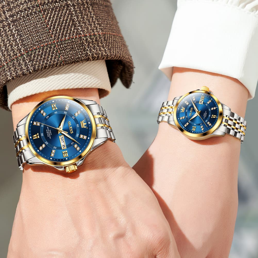 OLEVS 3620Q Classic Diamond Quartz Couple Watches Set