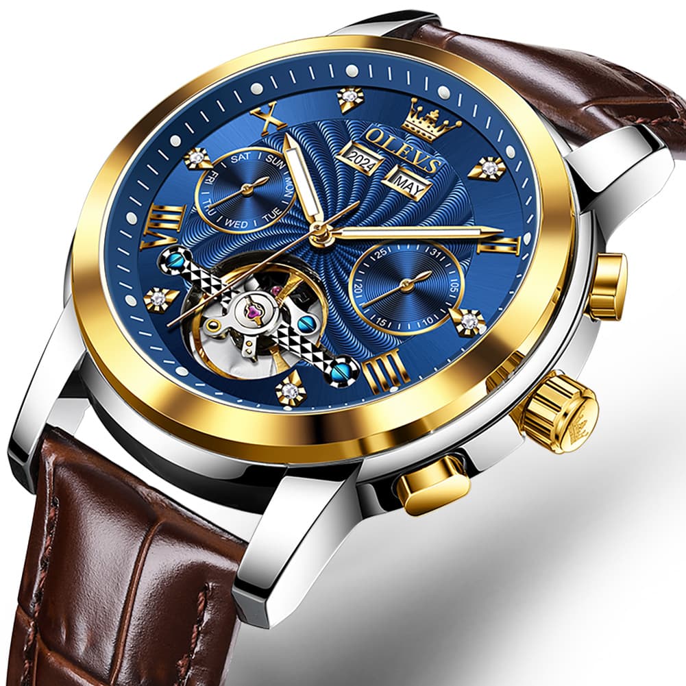 OLEVS 7088 Open Heart Leather Automatic Watch For Men