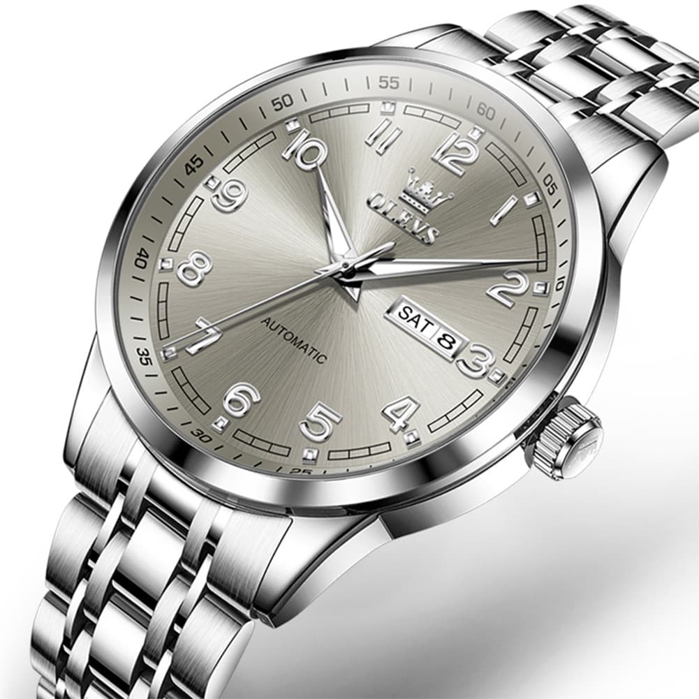 OLEVS 7077 Arabic Numeral Dual Calendar Automatic Watch For Men