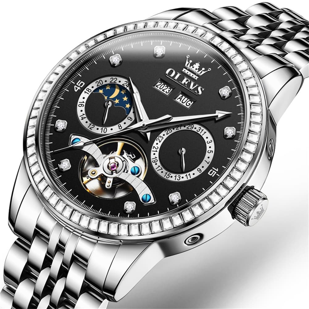 OLEVS 7016 Diamond Multi Function Sun and Moon Mechanical Watch for Men