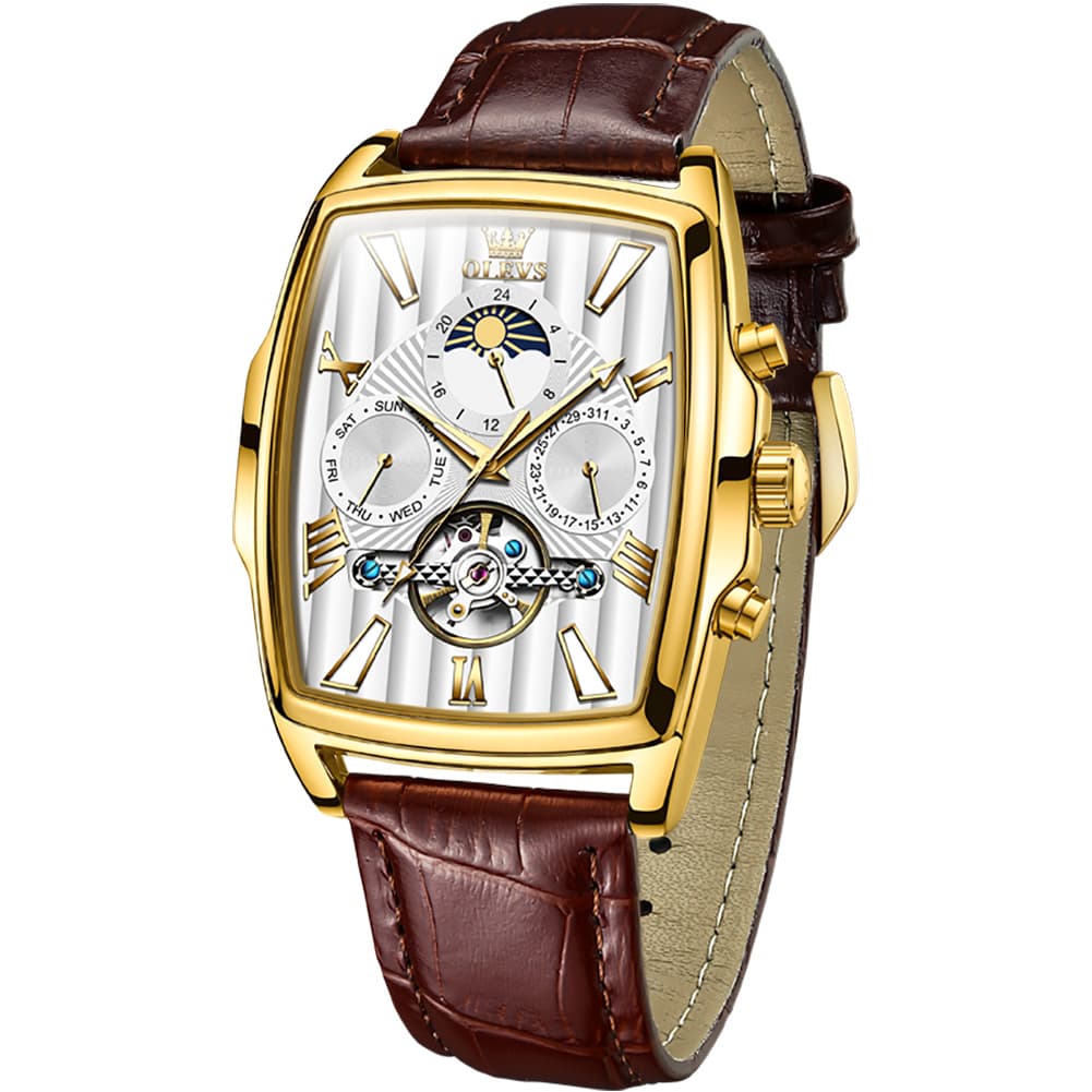 OLEVS 6675 Square Mechanical Moon Phase Watch for Men