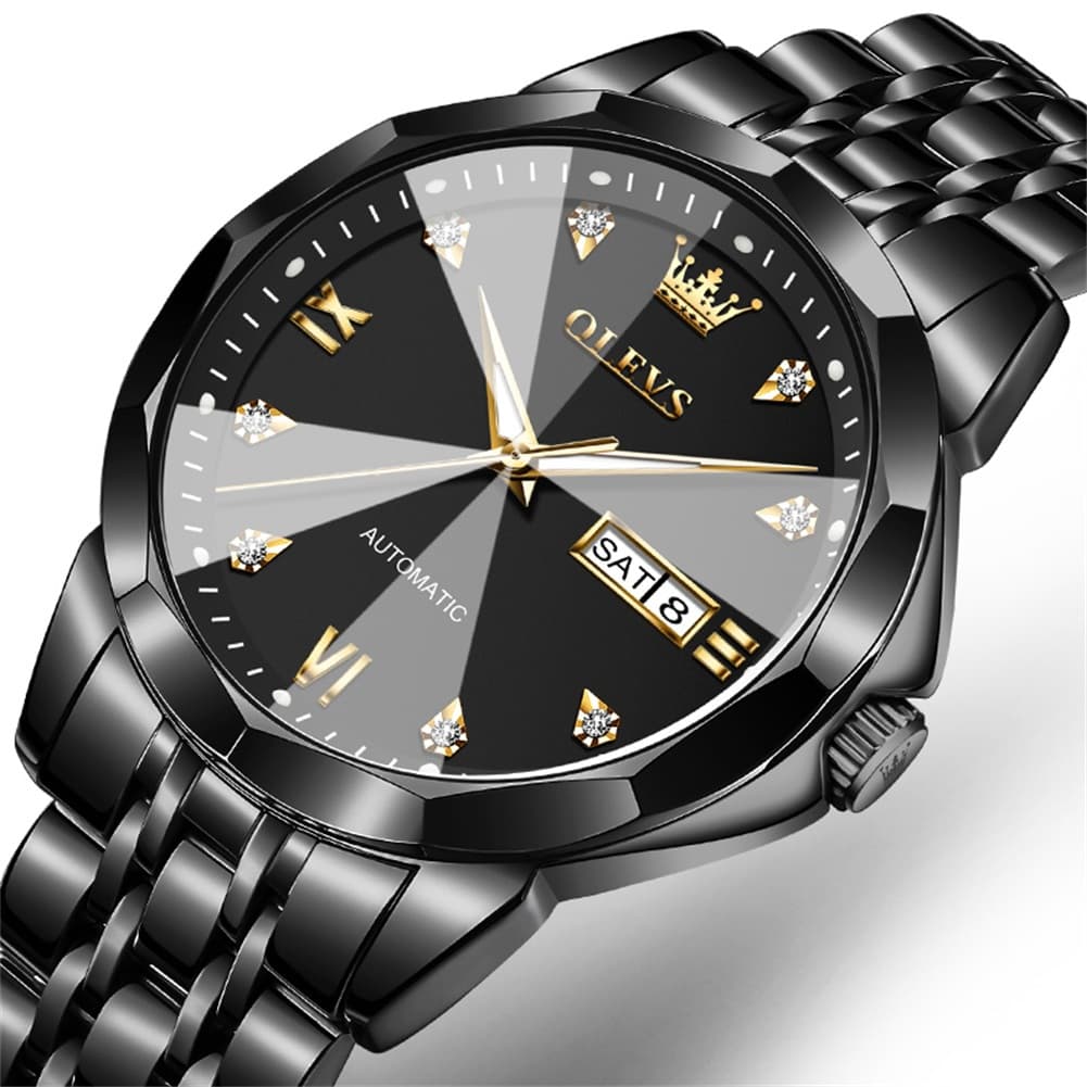 OLEVS 3D Diamond Cut Mirror Automatic Mechanical Watch 9982 Day Date for Men