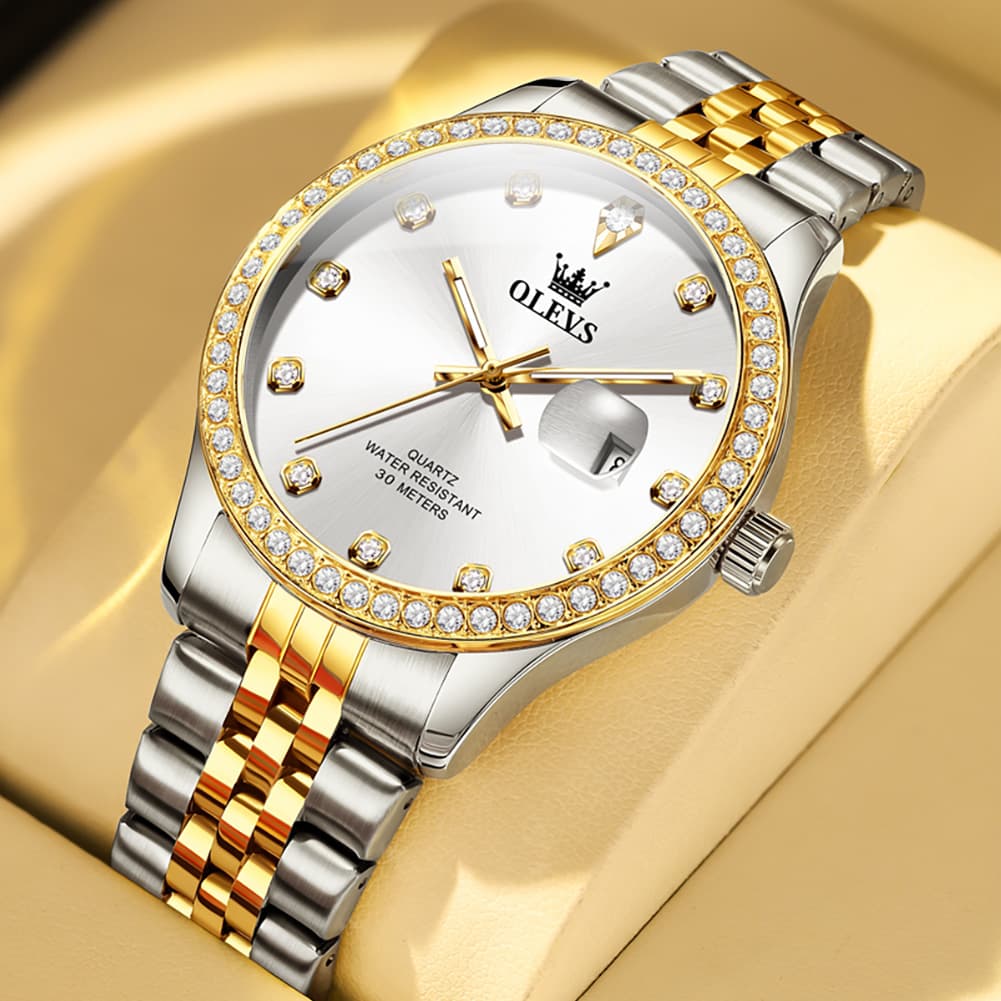OLEVS 3629 Diamond Bezel Quartz Steel Watch for Men